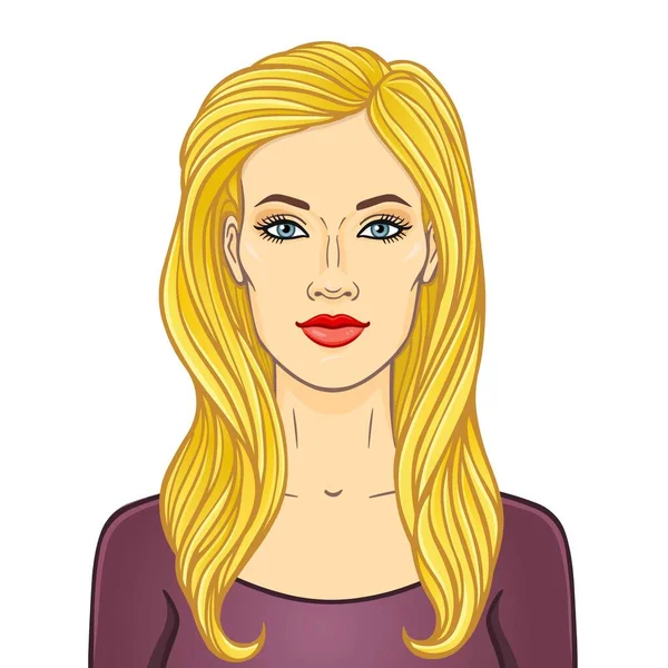 Animatie Portret Van Jonge Mooie Witte Vrouw Met Lang Blond — Stockvector