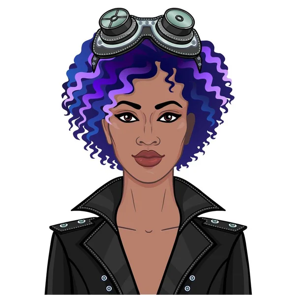 Paltolu Gözlüklü Siyahi Bir Kadının Karikatür Portresi Kullanım Şablonu Vektör — Stok Vektör