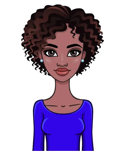 アフリカの若い女性のアニメーションの肖像画 使用するテンプレート 白を基調としたベクトルイラスト — ストックベクタ