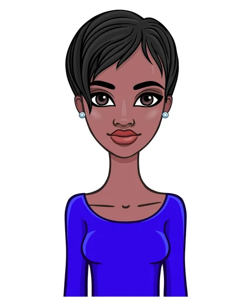 Genç Bir Afrikalı Kadının Animasyon Portresi Kullanım Şablonu Vektör Illüstrasyonu — Stok Vektör