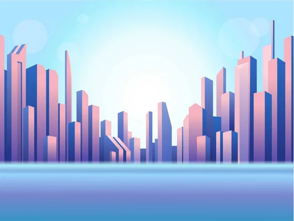 Fondo Animación Panorama Ciudad Megalópolis Estilizadas Casas Rascacielos Ilustración Vectorial — Vector de stock