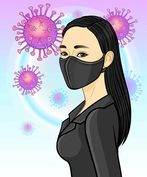 Portret Pięknej Azjatki Masce Ochronnej Ochrona Przed Epidemią Koronawirusów Wzór — Wektor stockowy