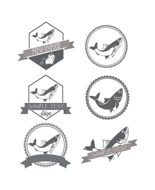 ringa balığı Balık tutma amblemleri ayarla 