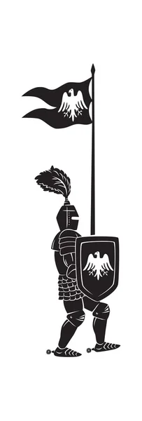 Teutonic Knight with flag — Stock Vector