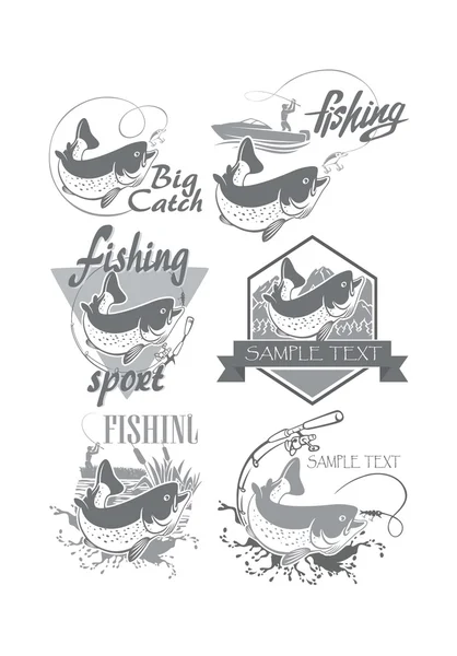 Set of trout fishing emblems — Stock Vector