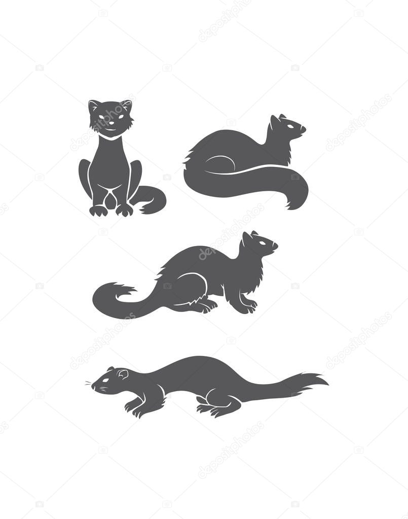 Silhouettes of black polecats