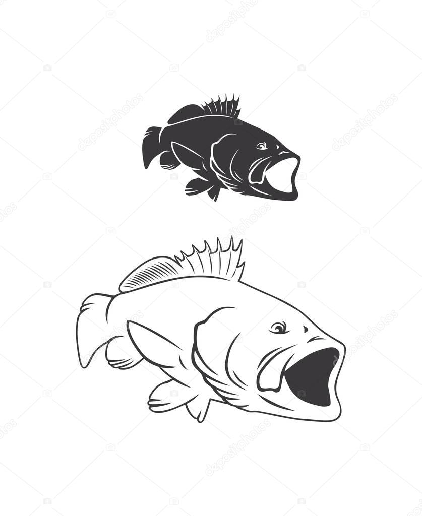 Bass fishing drawing Bass fish drawing Stock Vector © kvasay #140386304