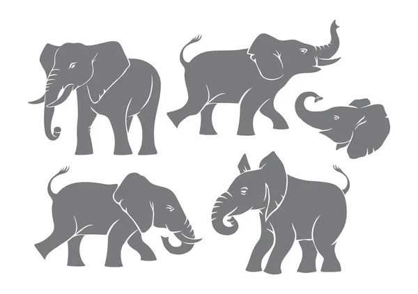 Silhouettes of grey elephants — Stock Vector