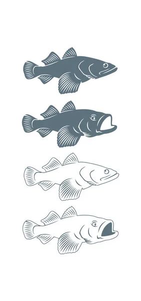 Levrek Icon set balık — Stok Vektör
