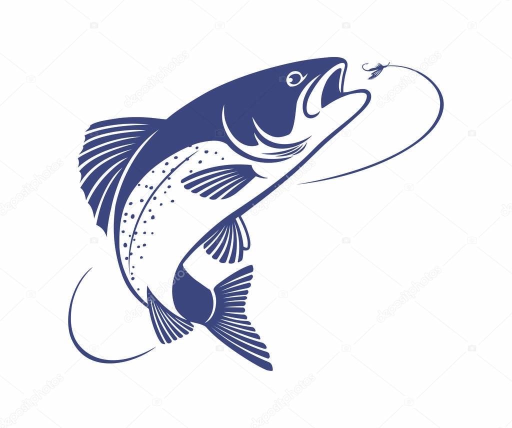 Fishing logo template, logo with fly fishing, vector illustration