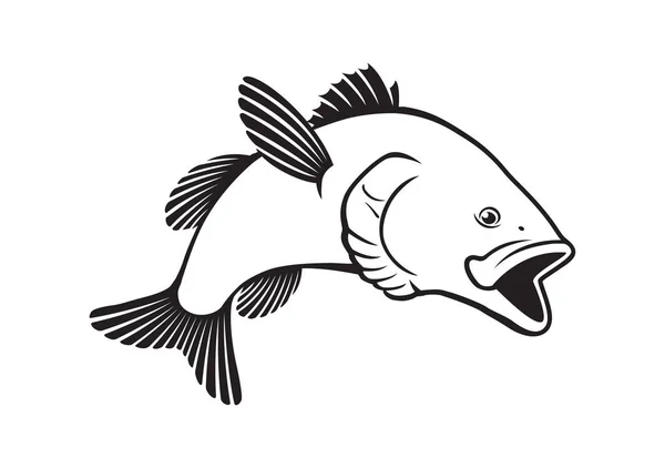 Bass Fisk Isolerade Vit Vektor Illustration — Stock vektor
