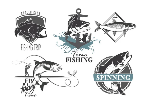 Beyaz Izole Icons Set Balık Tutma Illüstrasyon Vektör — Stok Vektör
