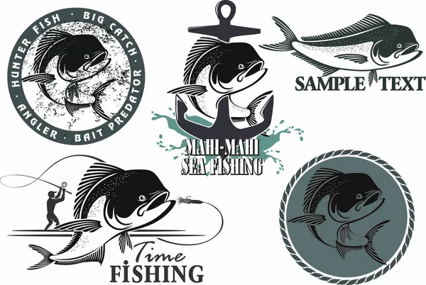 Peixe Mahi Mahi Isolado Sobre Branco Ilustração Vetorial —  Vetores de Stock