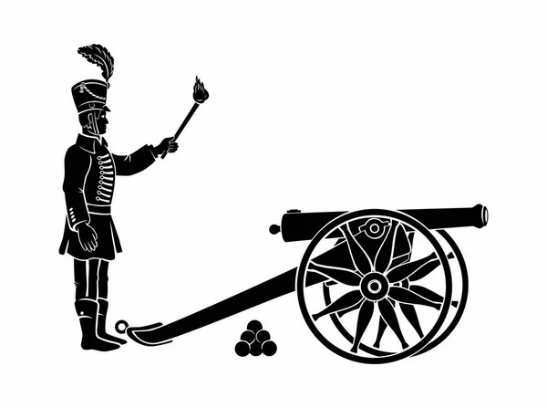 Hussar Artillerist Met Een Pistool Pictogram Vectorillustratie — Stockvector