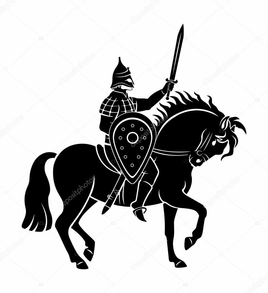 Warrior on horseback icon, vector illustration