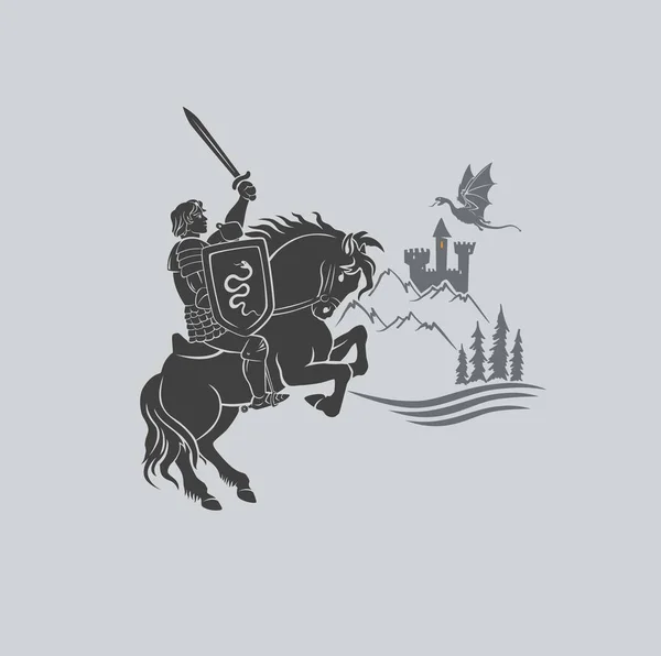 騎士とドラゴン — ストックベクタ