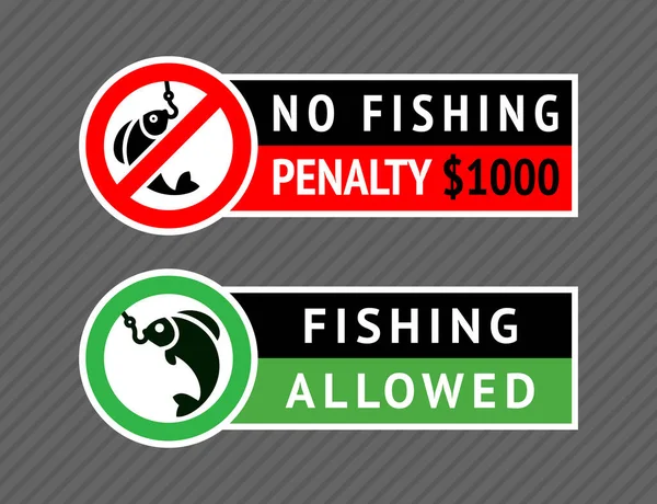 Jeu d'autocollants Aucune pêche ou pêche autorisée — Image vectorielle