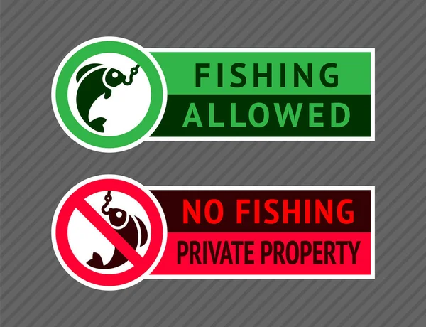 Set de pegatinas No se permite pesca ni pesca, — Archivo Imágenes Vectoriales