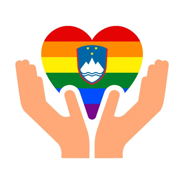 Flag pride lgbt in heart with hand — 스톡 벡터