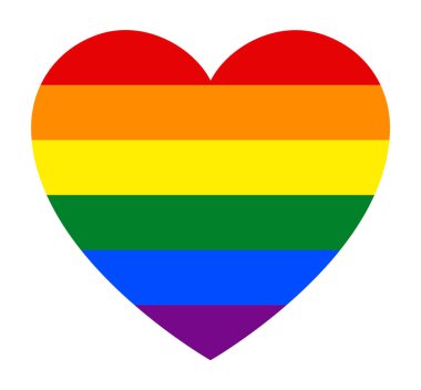 Lgbt gurur bayrağı, beyaz arkaplan üzerinde kalp şekli simgesi, vektör illüstrasyonu