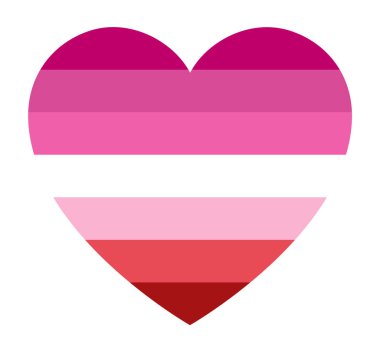 Ruj Lezbiyen gurur bayrağı, beyaz arka planda kalp şekli simgesi, vektör illüstrasyonu
