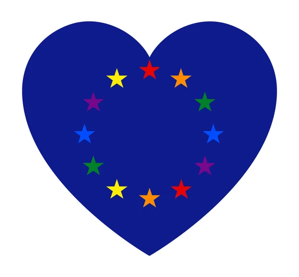 Bandera Del Orgullo Lgbt Unión Europea Forma Corazón Icono Sobre — Vector de stock