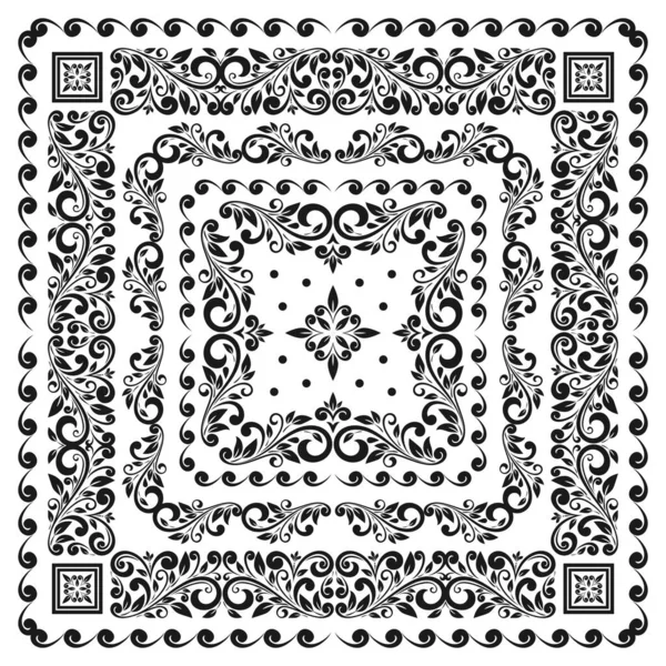 Square frame set template. Bandana with vintage ornament. — Stock Vector