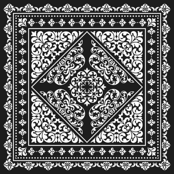 Square frame set template. Bandana with vintage ornament.