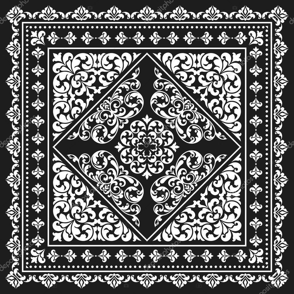 Square frame set template. Bandana with vintage ornament.