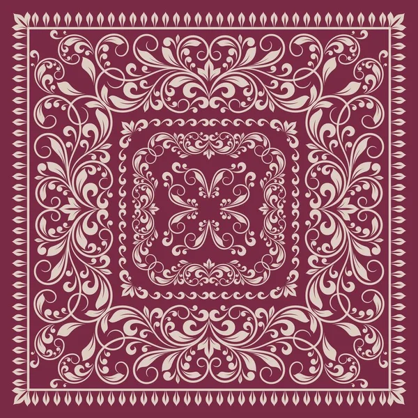 Kwadratowy szablon ramy. Bandana z ornamentem vintage — Wektor stockowy