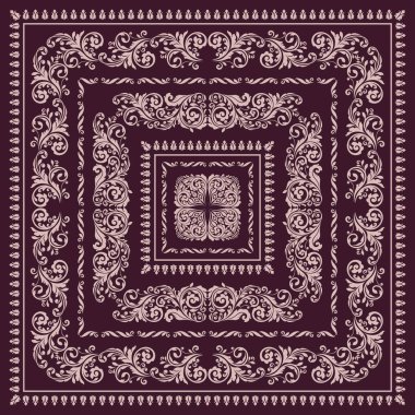 Kare çerçeve şablonu. Antika süslemeli bandana