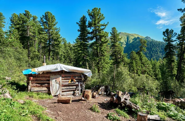 Hut in mountain taiga — Stock Photo, Image