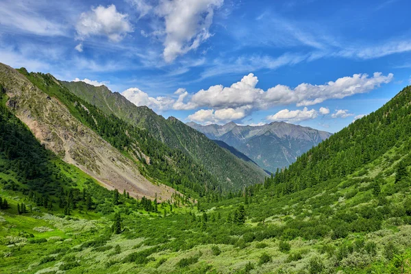 Beautiful clouds over green valley — Stock Photo, Image