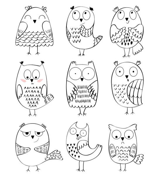 Búhos de dibujos animados vectoriales — Vector de stock