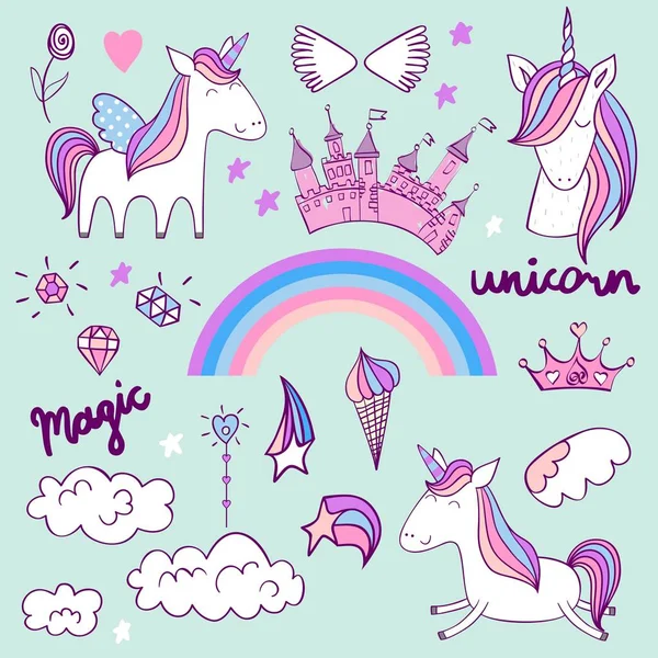Magic drăguț unicorn — Vector de stoc