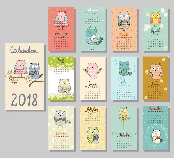 Schattig kalender 2018. — Stockvector