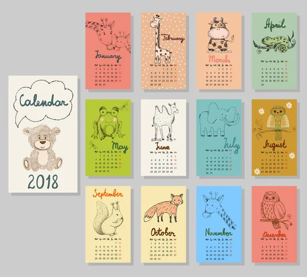 Calendário bonito 2018 . — Vetor de Stock