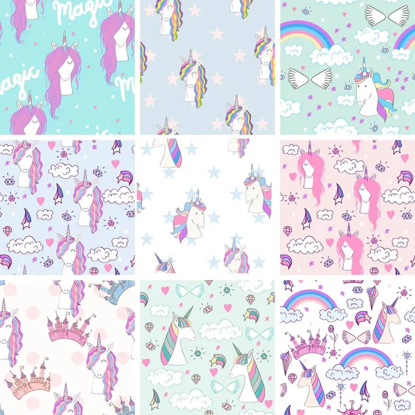 Magic cute unicorns — Stock Vector