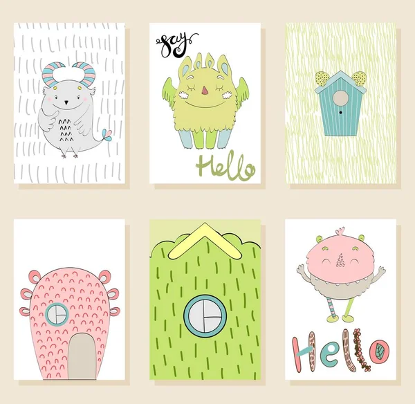 Funny monsters cards — Stock Vector