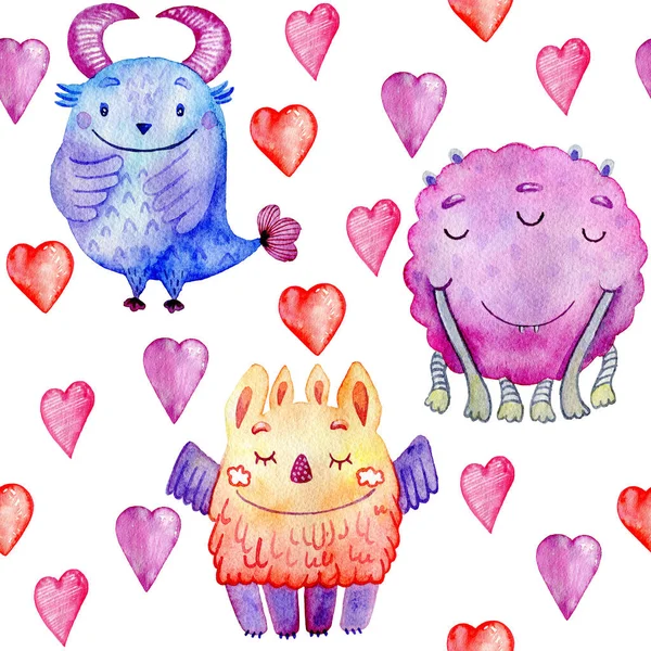 Cute watercolor Monsters — Stock Photo, Image