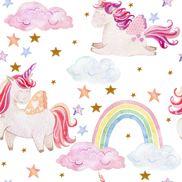 Watercolor cute unicorns — Stock Photo, Image