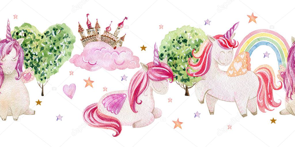 Watercolor cute unicorns