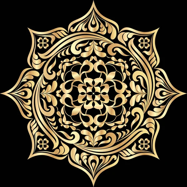 Ronde Bloemen Tattoo Gouden Mandala Zwart — Stockvector