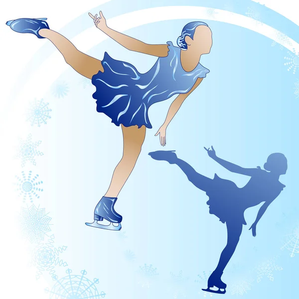 Woman Figure Skating Blue Background — Stock Vector