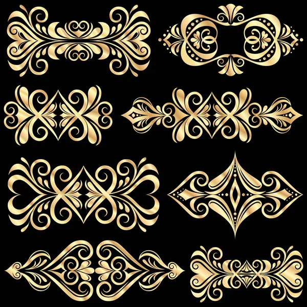 Vector Set Golden Labels Page Decoration Elements Black Background — Stock Vector