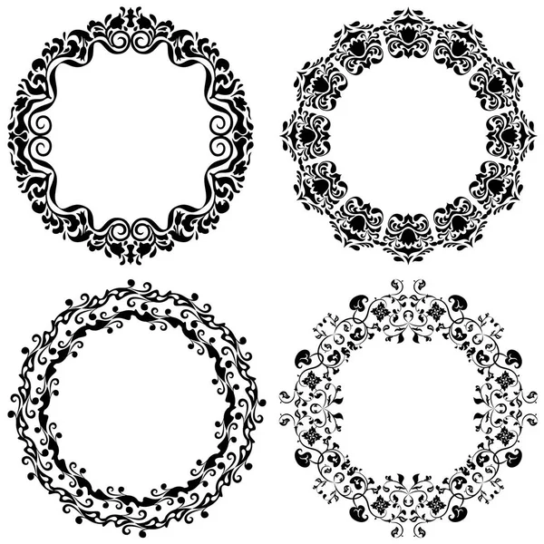 Set Four Beautiful Grafic Frames Black Color White Background Izolated — Stock Vector