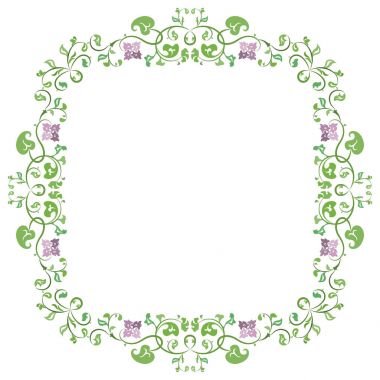 Bahar ya da yaz yeşil yaprakları ve beyaz zemin üzerine Eflatun çiçekler ile hassas çerçeve çiçek