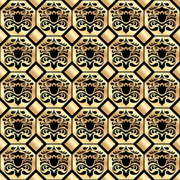 Восхитительный Бесшовный Золотой Узор Классическим Орнаментом Черном Фоне — стоковый вектор