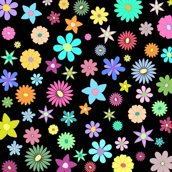 Hermoso Patrón Con Flores Colores Sobre Fondo Negro — Archivo Imágenes Vectoriales