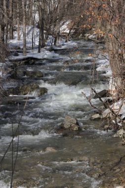 Su erime-hızla sırasında mevsimlik bir erime kayalık bir yokuş aşağı çalışan kapalı.